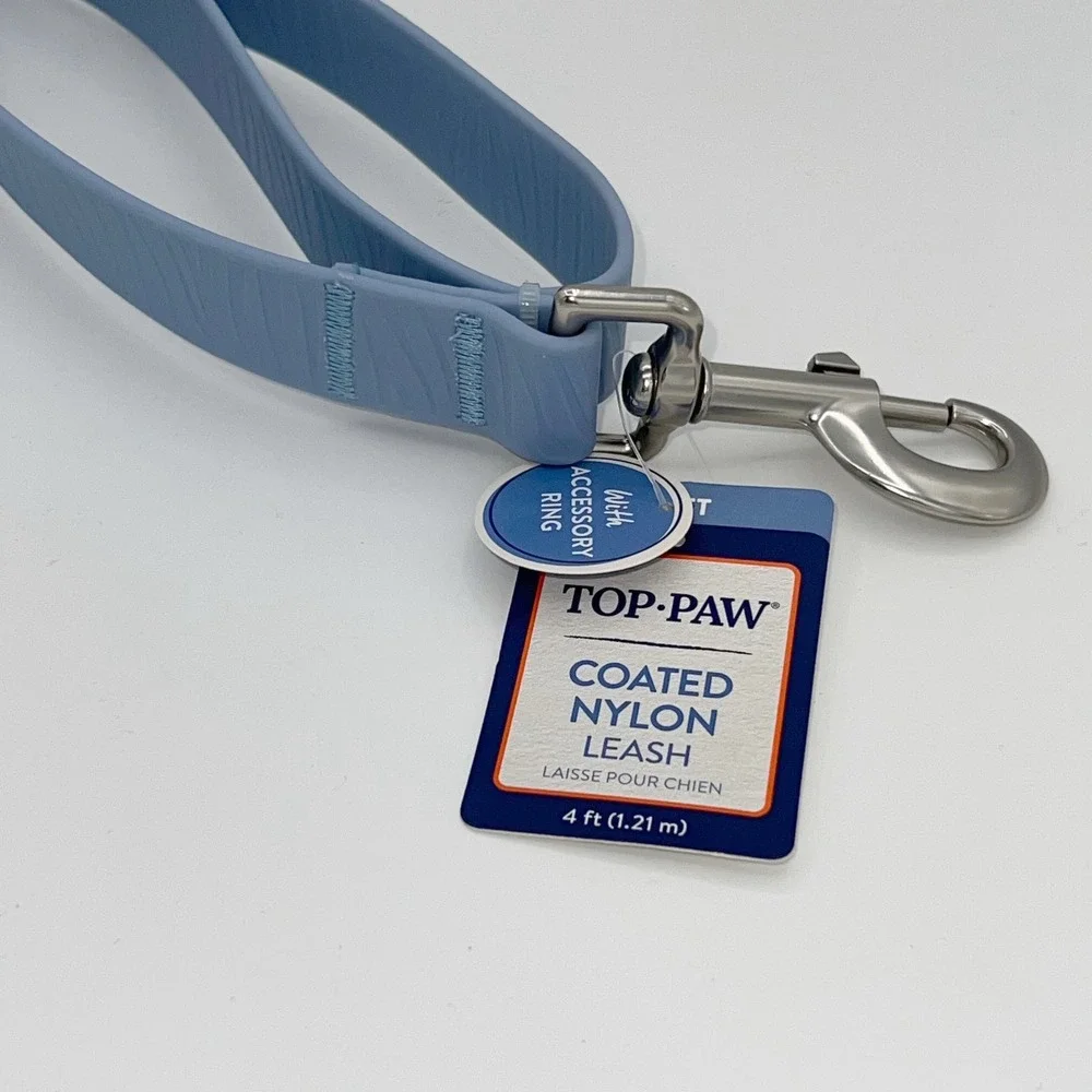 Top Paw Blue Coated Nylon Leash With‎ Accessory Ring 4ft 121cm Dog Pet